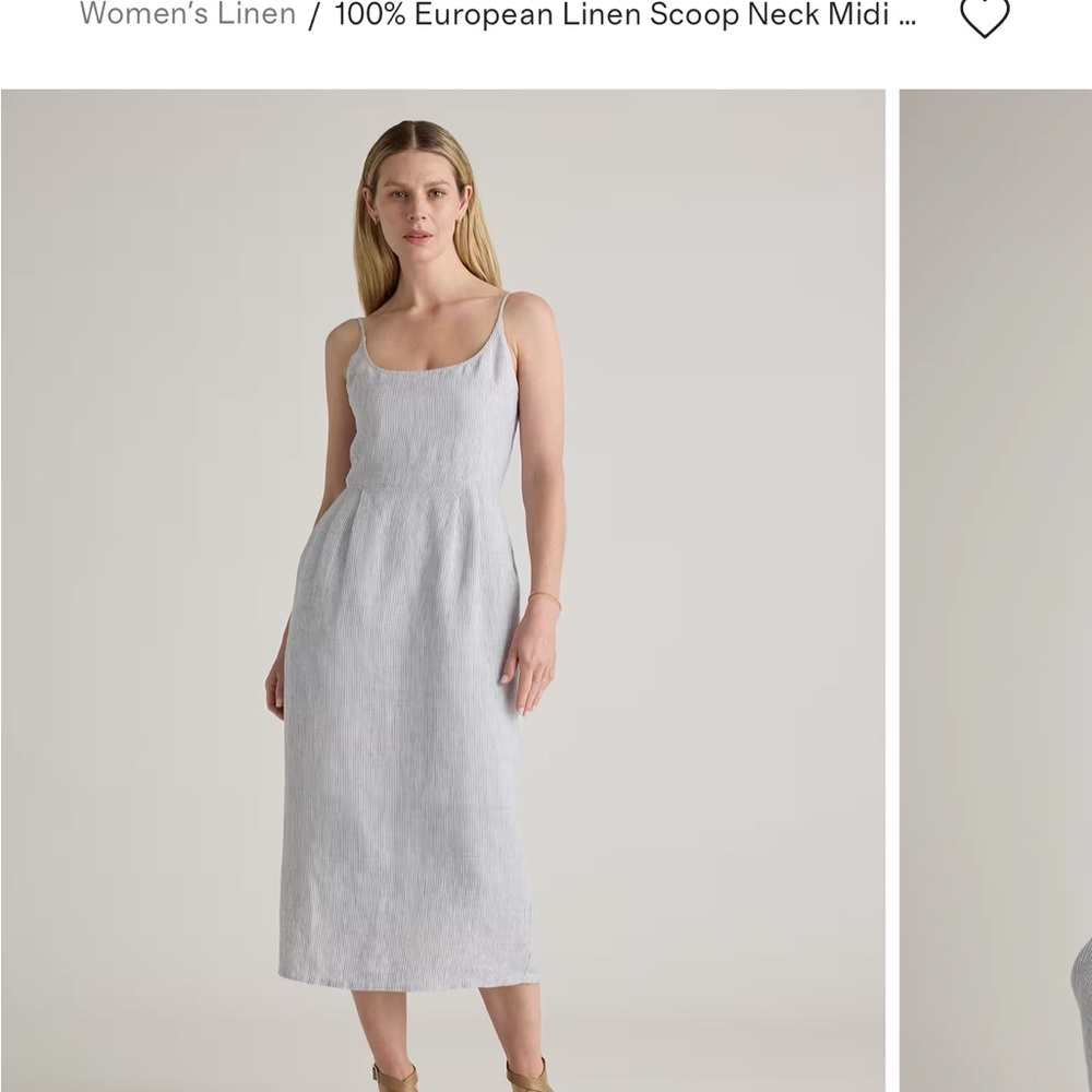 Quince Women's Linen Scoop Neck Midi Dress - Light Gray